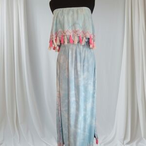 Skemo Jelly Aqua Ruffle Dress with Pink Tassels